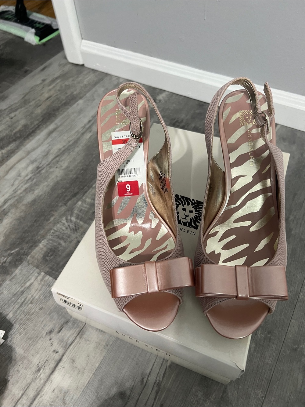 Anne Klein Rose Gold Bow Slingback Heels